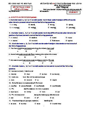 Đề ôn tập tuyển sinh vào Lớp 10 môn Tiếng Anh - Mã đề 01 - Năm học 2019-2020 (Có đáp án)